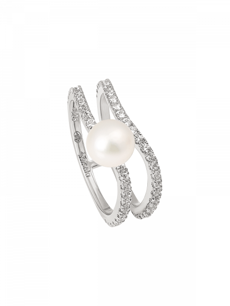 DANCE Ring Pearl color White Plating Rhodium Ring size 50